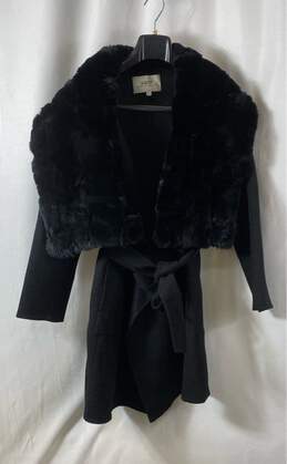 Amnt Womens Black Fur Long Sleeve Belted Waist Jacket Size X-Large