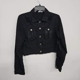 Black Denim Fringe Crop Top Jacket