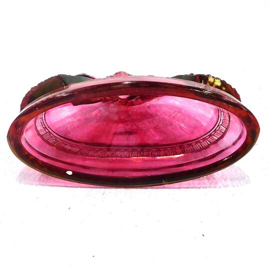 VNTG Art Glass Home Decor Bohemian Czech Ruby Cruet Cranberry Glass Etched Vase image number 11