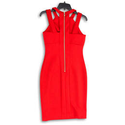 Womens Red Round Neck Sleeveless Back Zip Sheath Dress Size 4 alternative image