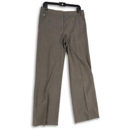 Womens Gray Brown Striped Flat Front Slash Pocket Wide Leg Dress Pants Sz 8