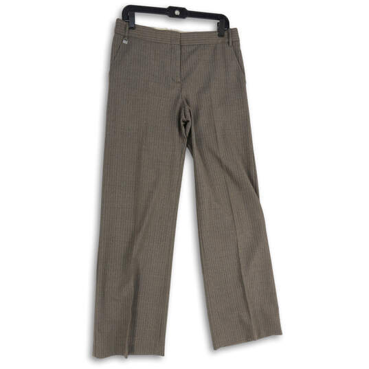 Womens Gray Brown Striped Flat Front Slash Pocket Wide Leg Dress Pants Sz 8 image number 1