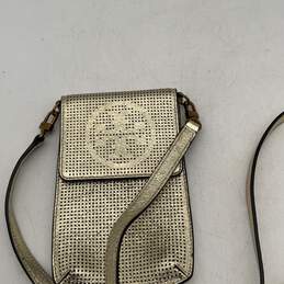 Tory Burch Womens Gold Leather Adjustable Strap Outer Pocket Crossbody Bag alternative image