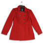 Womens Red Ruffle Long Sleeve Double-Breasted Collared Peacoat Size Large image number 1