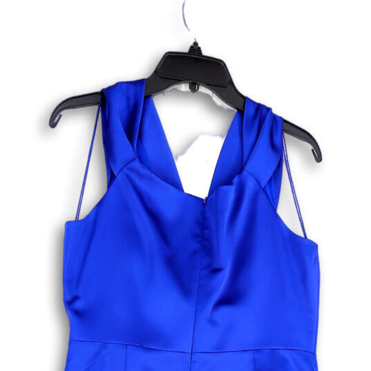 NWT Womens Blue Sleeveless V-Neck Back Zip Ruffle Sheath Dress Size 12 image number 4