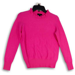 Womens Pink Ruffle Mock Neck Long Sleeve Pullover Sweater Size XXS