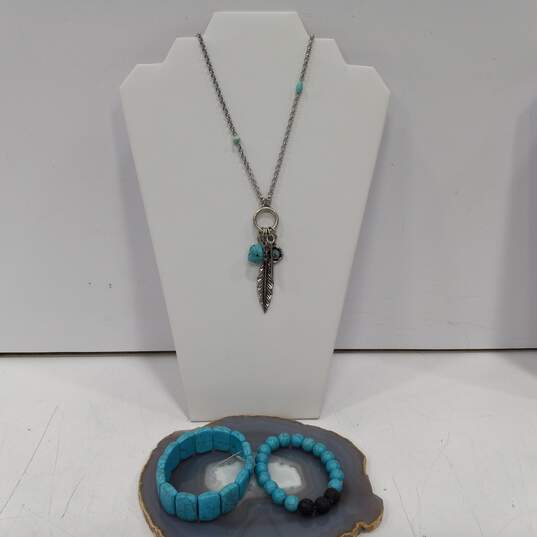 Bundle of Turquoise Costume Jewelry Set w/ Silver Tone image number 1