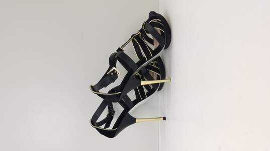 H By Halston Black & Gold Velvet Strappy Heels Sandals Women's 6 image number 3