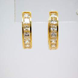 14K Gold Cubic Zirconia Channel Set Hoop Earrings 3.1g alternative image