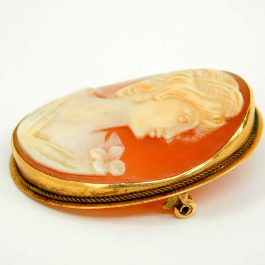 Vintage 18k Yellow Gold Shell Cameo Brooch Pendant 7.2g image number 3