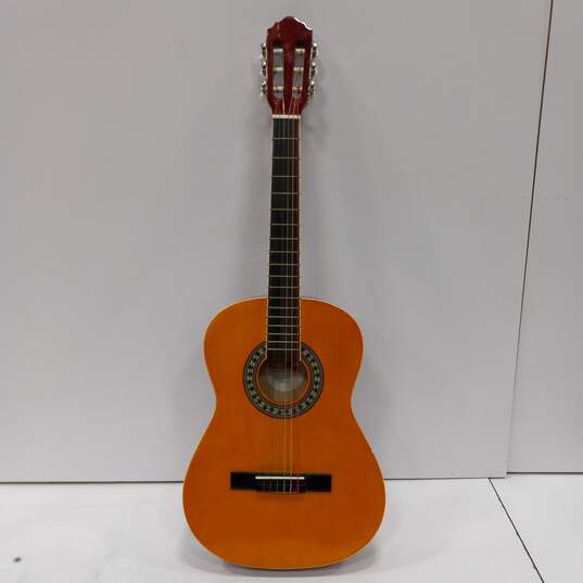 Brown Acoustic Guitar w/ Multicolor Strings image number 1