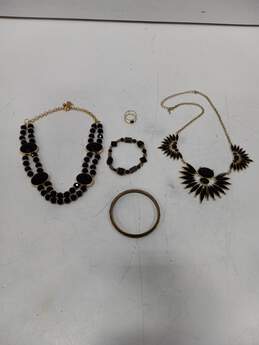 5 pc Gold & Black Statement Jewelry Set