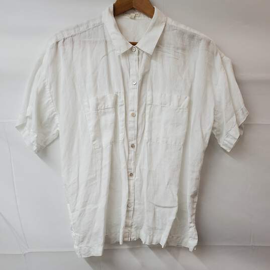 Eileen Fisher Petite White Short Sleeve Button-Up Linen Shirt Women's PL/PG image number 1