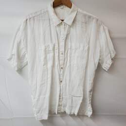 Eileen Fisher Petite White Short Sleeve Button-Up Linen Shirt Women's PL/PG