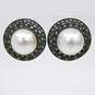 Judith Jack Sterling Silver Marcasite Faux Pearl Dome Earrings 16.6g image number 2