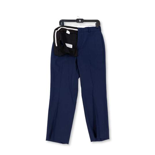 Mens Blue Pockets Flat Front Straight Leg Formal Dress Pants Size 30R image number 1