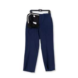 Mens Blue Pockets Flat Front Straight Leg Formal Dress Pants Size 30R