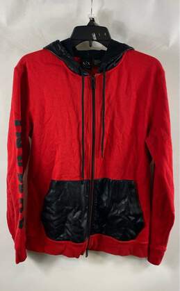 Armani Exchange Mens Red Pockets Long Sleeve Full Zip Hoodie Size Medium