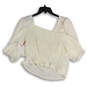 NWT Womens White V-Neck Puff Sleeve Pullover Blouse Top Size X-Large image number 2
