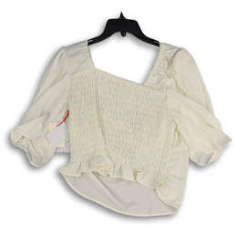NWT Womens White V-Neck Puff Sleeve Pullover Blouse Top Size X-Large alternative image