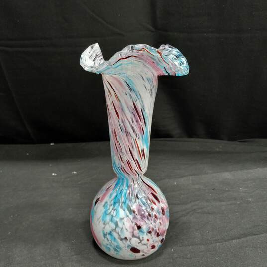 Hand Blown Glass Pink & Blue Art Vase image number 3