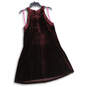 Womens Maroon Velvet Sleeveless Back Zip Short A-Line Dress Size 10 image number 2