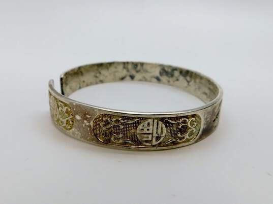 Asian Inspired 990 Fine Silver Etched Cuff Bracelet 28.0g image number 2