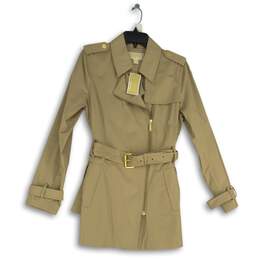 NWT Michael Kors Womens Tan Long Sleeve Belted Full-Zip Trench Coat Size M