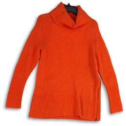Womens Orange Knitted Turtle Neck Side Zip Pullover Sweater Size Medium