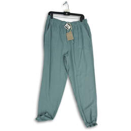 NWT Womens Green Elastic Waist Flat Front Slash Pocket Jogger Pants Size L