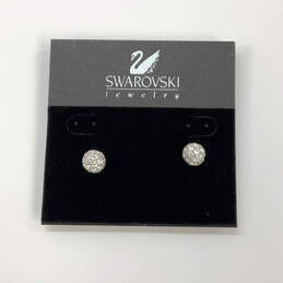 Designer Swarovski Silver-Tone Clear Crystal Stone Pierced Stud Earrings