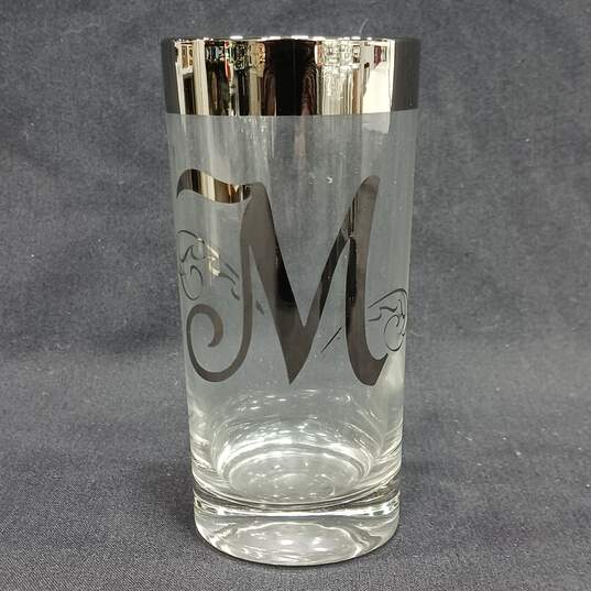 8 Vintage Monogram "M" Lusterware Silver Band Highball Juice Glasses image number 5