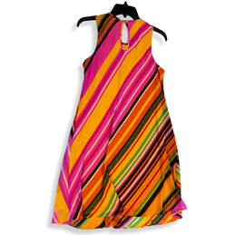 Womens Pink Orange Striped Colorful Sleeveless Round Neck A-Line Dress Sz 8 alternative image
