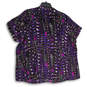 Womens Purple Animal Print Ruffle Split Neck Artsy Blouse Top Size 22/24 image number 2
