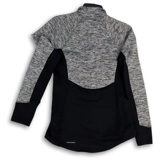 Womens Black Gray Long Sleeve Stretch Quarter-Zip Activewear Jacket Size M image number 2