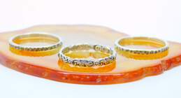 Or Paz Israel 925 & Vermeil Granulated Hammered Twisted & Floral Stacking Band Rings Set 6.8g alternative image
