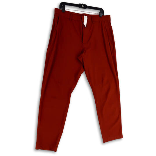 Mens Red Flat Front Slash Pocket Straight Leg Ankle Pants Size 34x32 image number 1