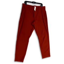Mens Red Flat Front Slash Pocket Straight Leg Ankle Pants Size 34x32