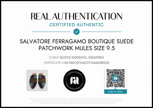 Salvatore Ferragamo Boutique Women's Multicolor Suede Patchwork Mules Size 9.5 AUTHENTICATED image number 2