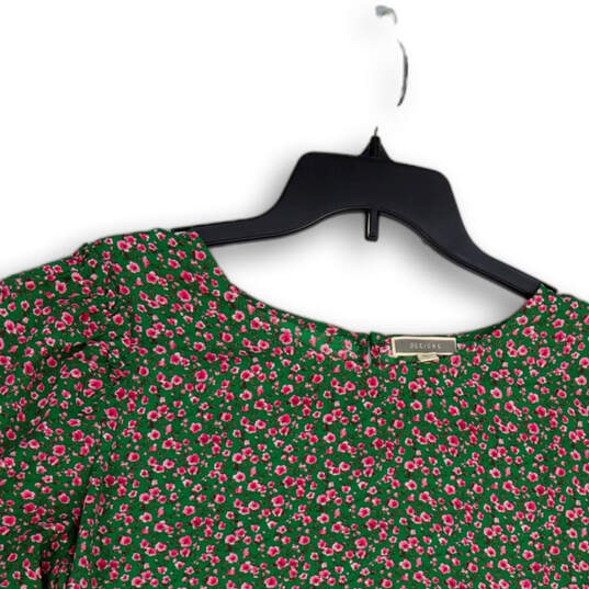 Womens Green Pink Floral Ruffled Sleeve Keyhole Back Blouse Top Size XL image number 3