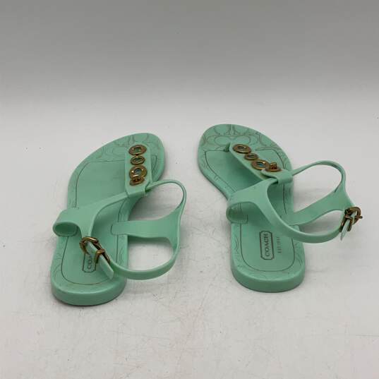 Coach Womens Blue Gold Open Toe Flat Adjustable Buckle Thong Sandals Size 8 image number 4