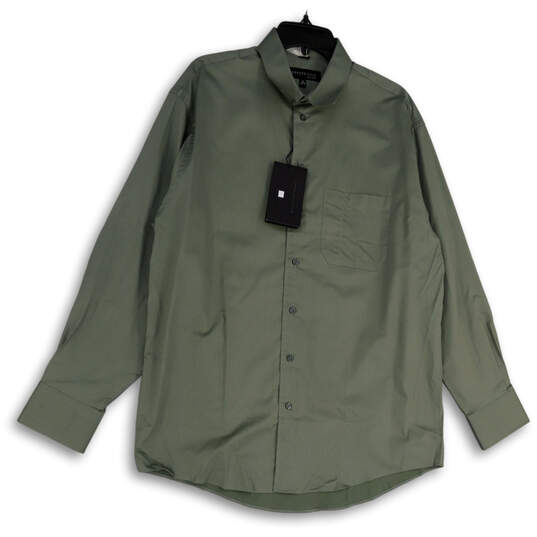 NWT Mens Green Spread Collar Long Sleeve Pocket Button-Up Shirt Size 16 image number 1
