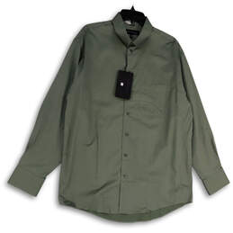 NWT Mens Green Spread Collar Long Sleeve Pocket Button-Up Shirt Size 16