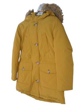 NWT Womens Yellow Fur Trim Hooded Arctic Parka Jacket Size Large alternative image