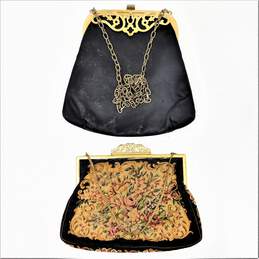 Vintage Clutch Handbag Purses Tapestry Style Enamel Metal Mesh Flapper Beaded alternative image