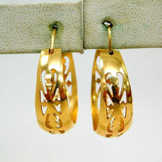 Fancy 14k Yellow Gold Etched Hoop Earrings 4.5g image number 2