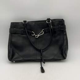 Coach Womens Black Leather Double Strap Bottom Stud Bag Charm Tote Bag