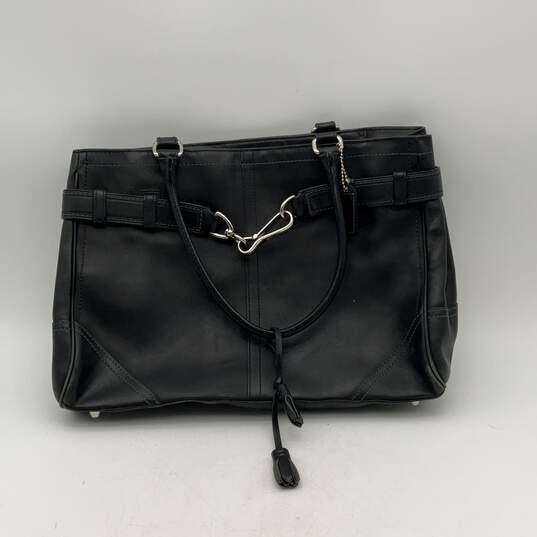 Coach Womens Black Leather Double Strap Bottom Stud Bag Charm Tote Bag image number 1