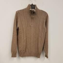 Mens Beige Long Sleeve Mock Neck Quarter Zip Pullover Sweater Size Medium
