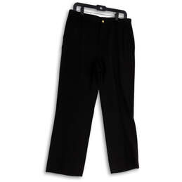 Womens Black Flat Front Slash Pockets Straight Leg Dress Pants Size 10
